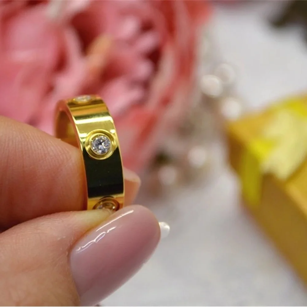 18K Gold Plated Stainless Steel Band Style Ring with CZ - Picture 4 of 10